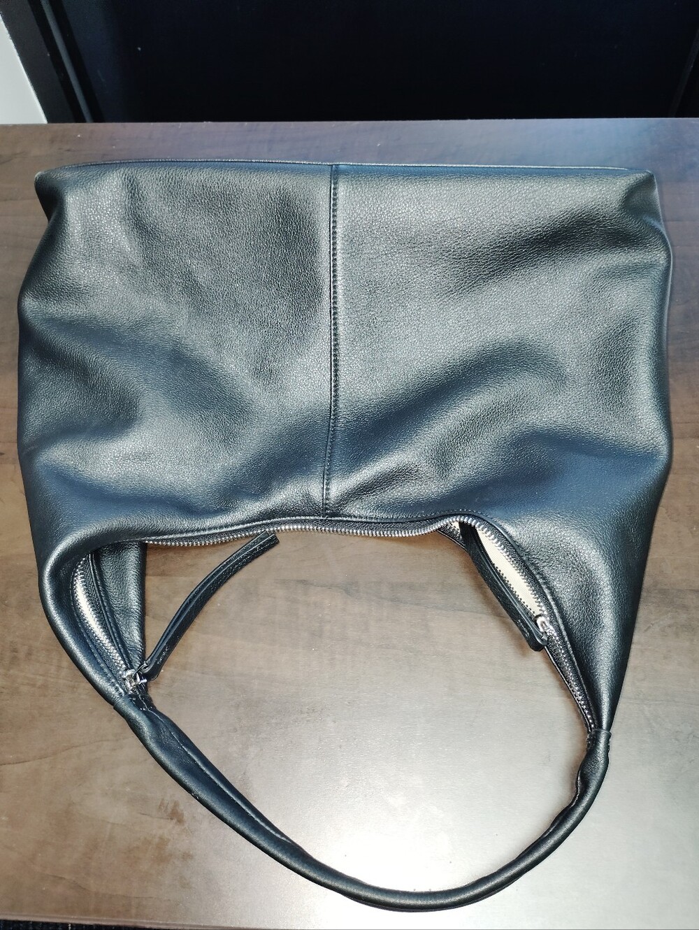 Classic Black Genuine Leather Slouchy Hobo Shoulder Bag - Women's Super Soft ! - Picture 9 of 13